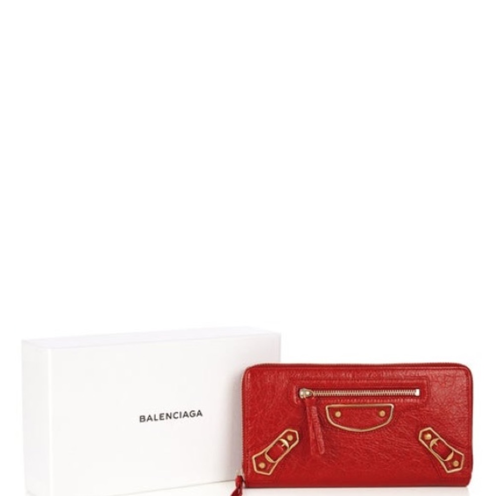 Metallic Edge zip-around leather wallet red